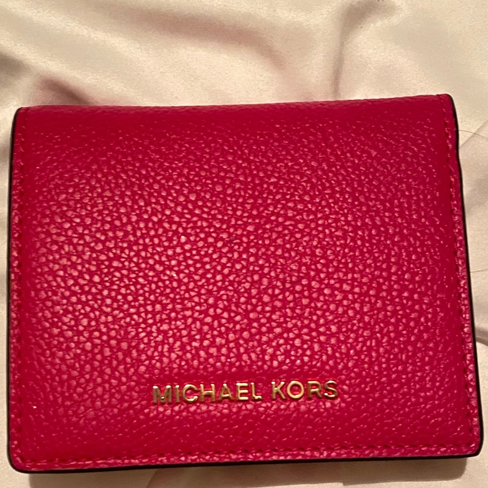Michael Kors pink flap leather card holder wallet